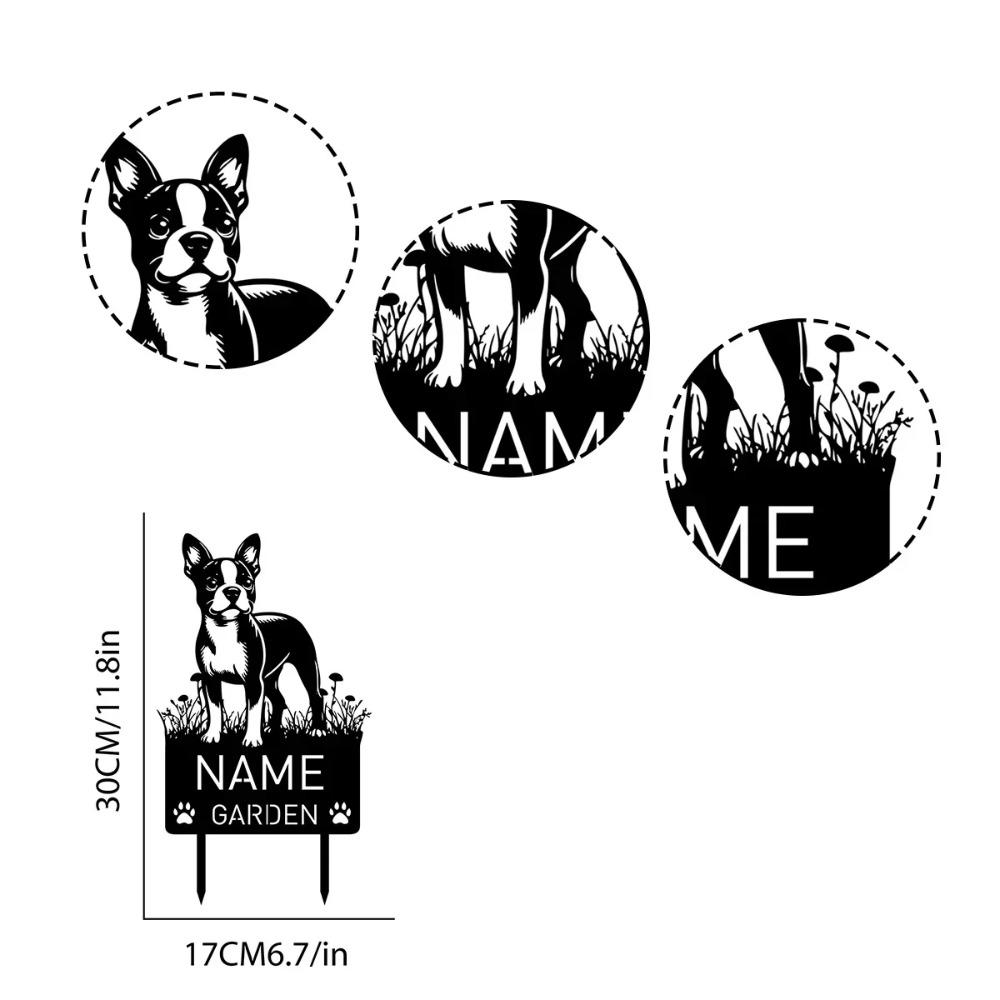 Picchetto Giardino Commemorativo Cane Boston Terrier Personalizzato Marcatore Tomba in Metallo Ricordo Regalo di Condoglianze