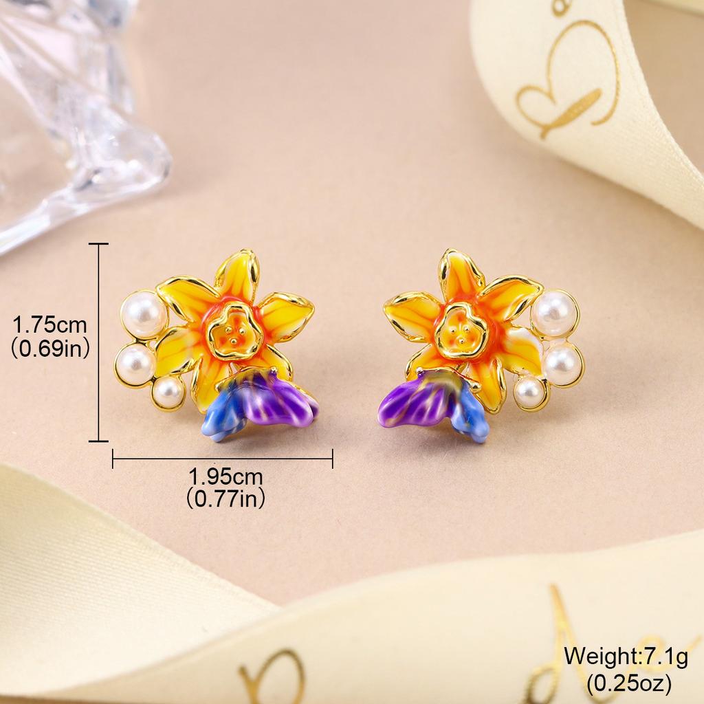 Mori Small Oil Drop Pearl Flower Earrings Small Fresh and Sweet Butterfly Love Earrings Super Fairy High-end Stud Earrings