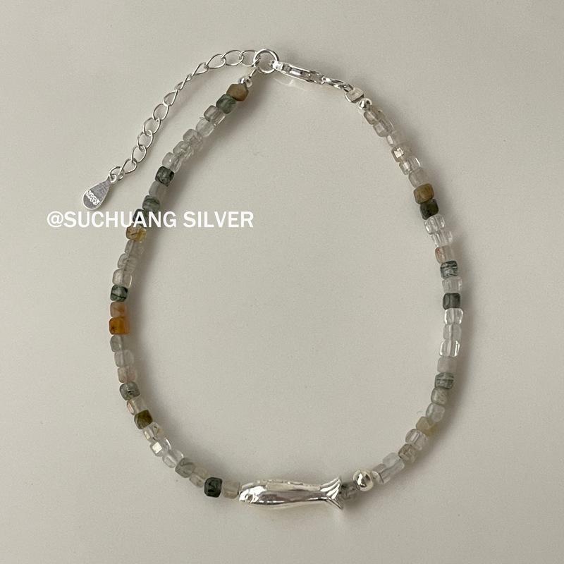Su Chuang Sterling Silver Amethyst Fish Pendant Bracelet: High-End Light Luxury Retro Jewelry for Women