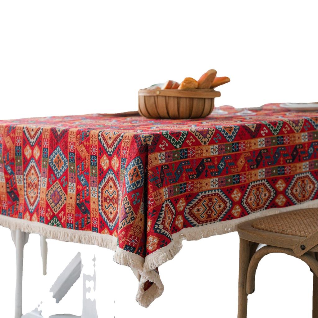 Table Cloth Ethnic Atmosphere Decoration Tablecloth Red Jacquard Dining Table Cloth Christmas Thick Tablecloth