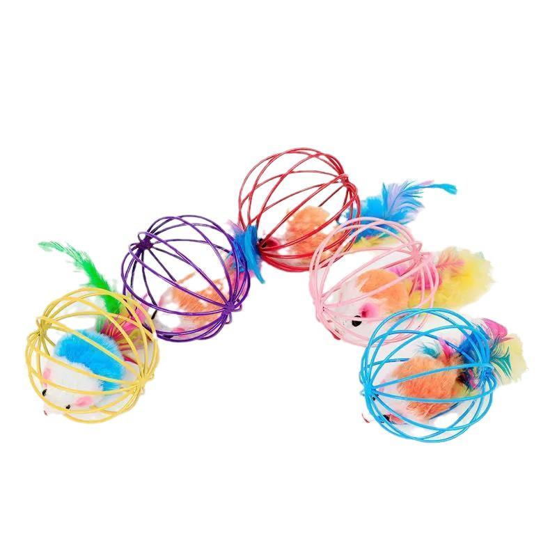 Caged Mouse Cat Tumbler with Bell and Teaser Wand