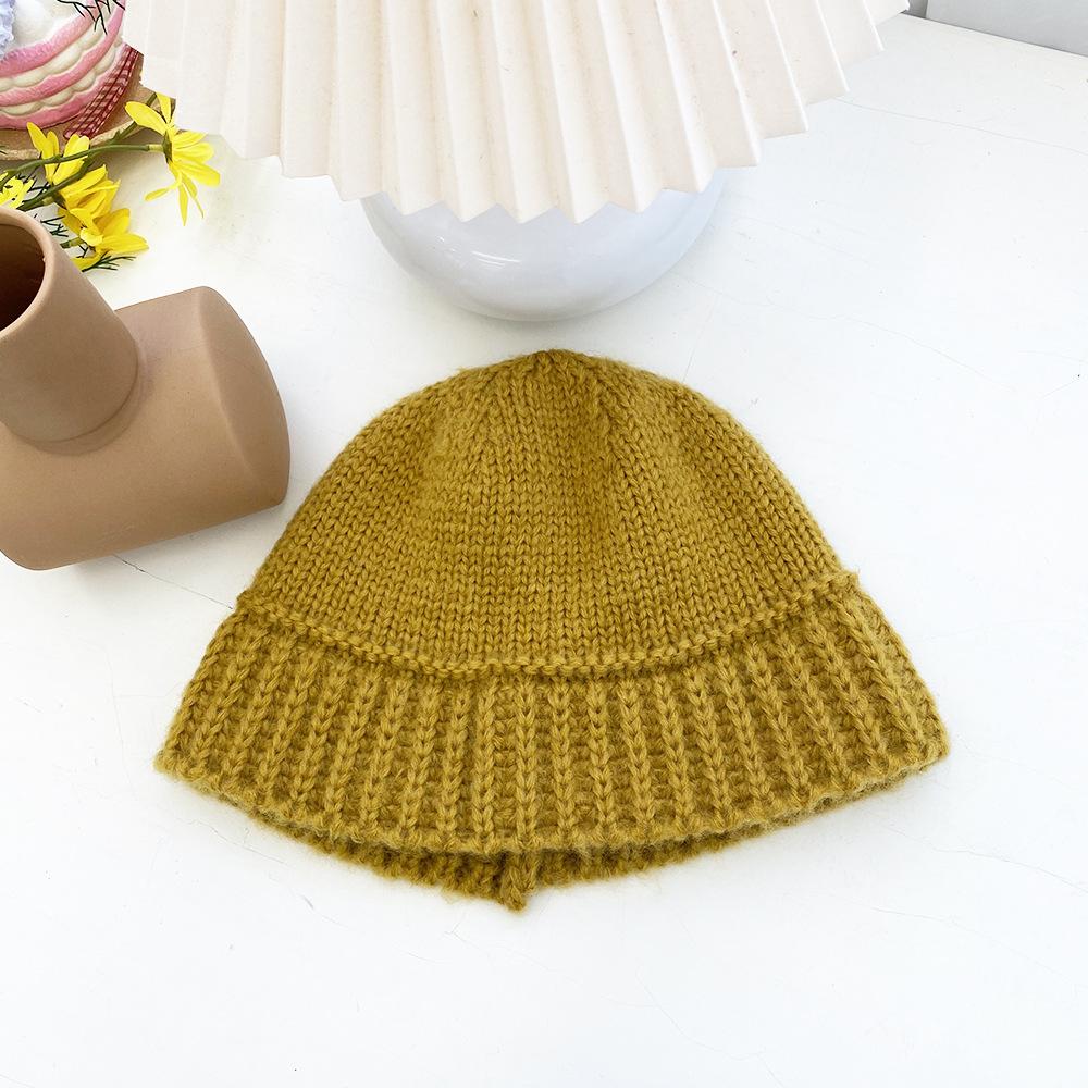 Women's Korean Dongdaemun Same Style Wool Fisherman Hat Autumn and Winter Korean Version Showing Face Small Warm Knitted Bucket Hat Trendy