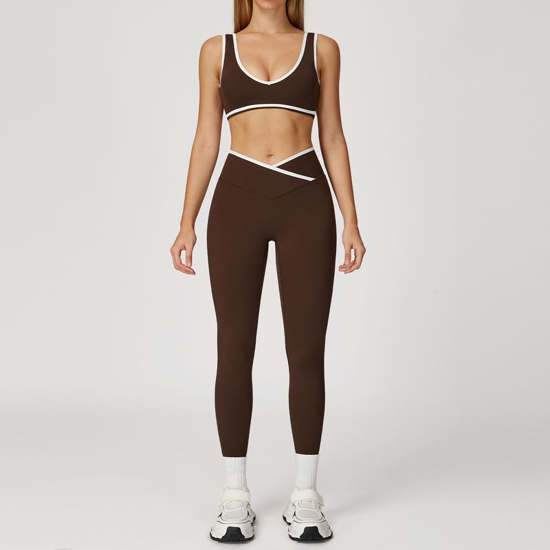 Guangzhou Zechuang Clothing Co., Ltd. Cross High Top Sports Suit Women's Contrast Color Open Back Tight Nude Feel Yoga