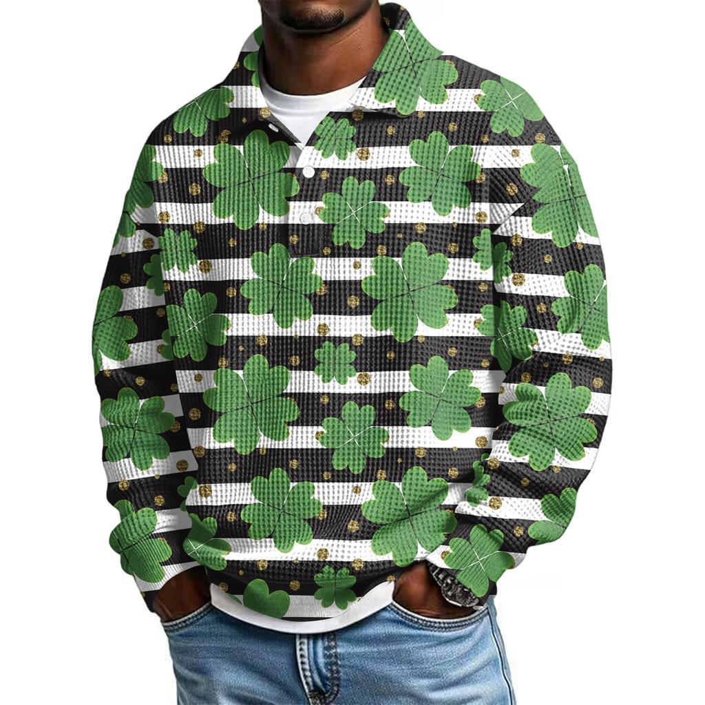 Pánská ležérní košile s krátkým rukávem, ležérní, na Svátek svatého Patrika, letní, jarní, s límcem, na knoflíky