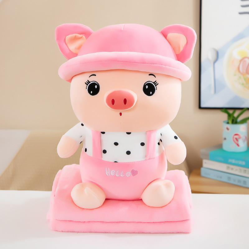 Strawberry Hugging Pig & Little Bear Plush Toy Blanket – Dual-use Nap & Travel Comfort for Kids