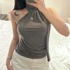 Korean Dongdaemun Slim-Fit Off-Shoulder Pleated Halter Top for Women