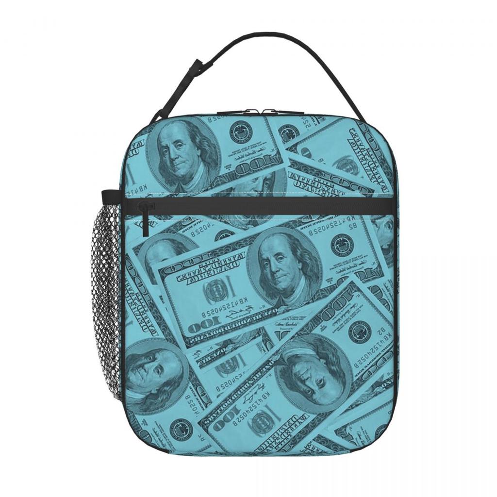Dollar Bills Pattern Insulated Lunch Bag for Women Kids Portable Food Boxes Thermal Lunch Box Tote