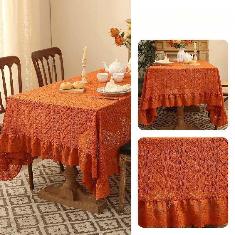 High Density Thickened Lace Tablecloth Exquisite Three-dimensional Embroidery Lotus Leaf Lace Tablecloths French Retro Rectangular Dining Table Mat