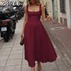 QICED Women's Fashion Summer Spring Solid Color Print Sleeveless Casual Dresses