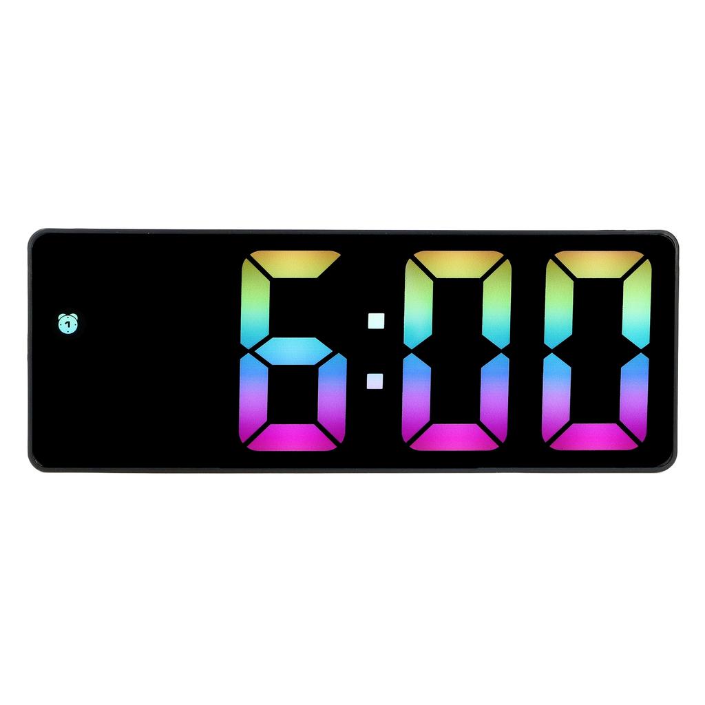 Colorful LED Digital Alarm Clock Large LED Screen Electronic Alarm Clock for Bedside Bedroom 0725 Black Shell Black