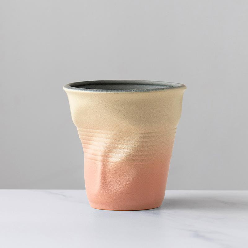 90 ml espressokopp retro grovkeramik handknådad veckad kopp lattekopp mellanstor antik keramisk tekopp