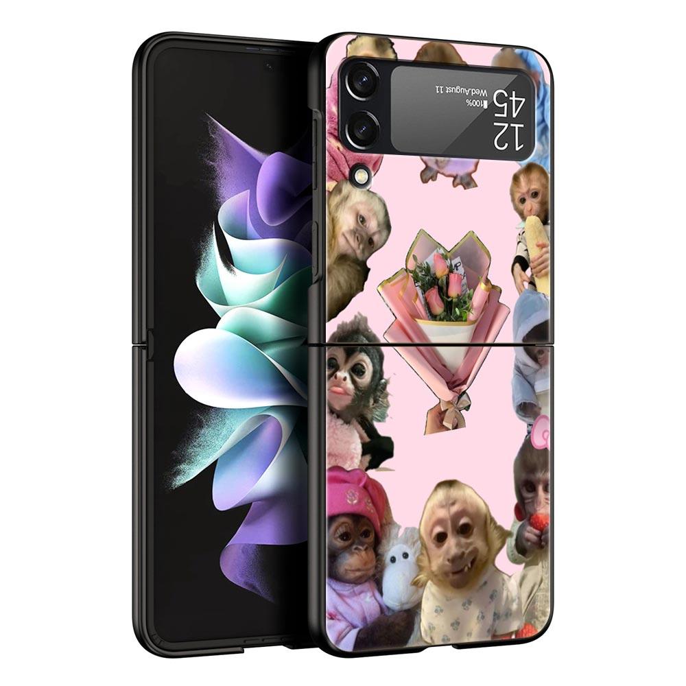 Phone Case for Samsung Galaxy Z Flip 3 4 5 6 7 Folding Black Shell For Samsung Z Flip4 Flip5 PC Hard Cover Cute Funny Monkey Galaxy Z Flip7