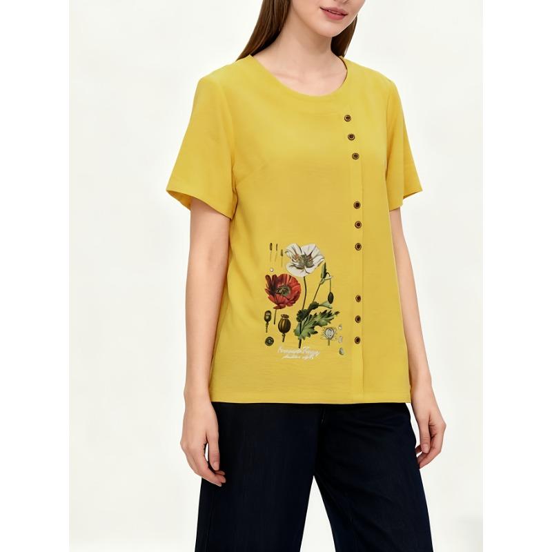 

Cat Ears Directional Women s Spring and Summer Fashionable, Casual, Comfortable and Elegant Printed Buttoned Ladylike Short-sleeved Round Neck Shirt 8XL