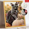 DIY rahmenloses Perlenkunst-Set Schwarze Katze Kürbis Herbstliches Blumenmuster 3D-Perlenmalerei auf Leinwand Entspannendes handgemachtes Bastelset für die Heimdekoration