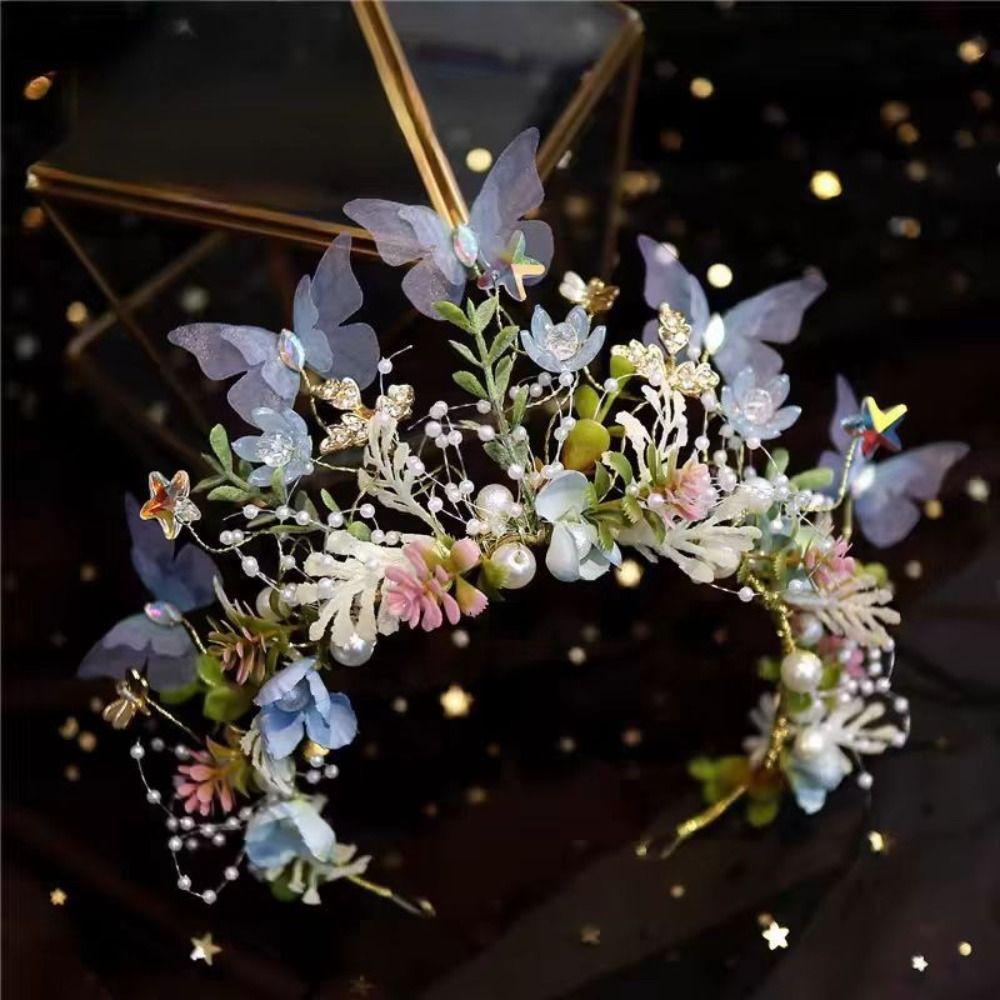 Imitation Pearl Children Headband Butterfly Girl Crown Birthday Crown Garland  Hanfu