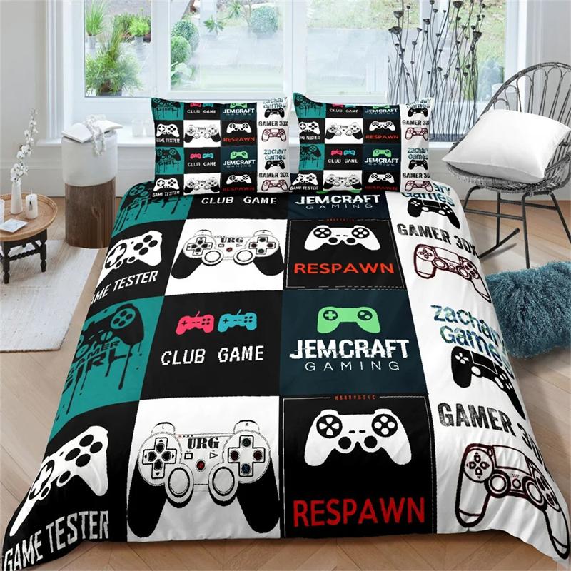 Gamer Sengesett for soverom Myk Moderne Gamepad Sengetepper Komfortabelt Dynetrekk for barn Videospill Dynetrekk og putetrekk