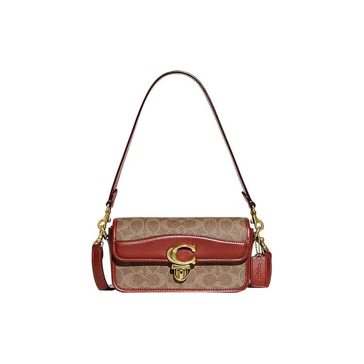 COACH Studio Cow Leather Shoulder Bag , Small Square Bag , Portable Crossbody Bag , Shoulder Bag Small Women's Brown Red (Unisex)