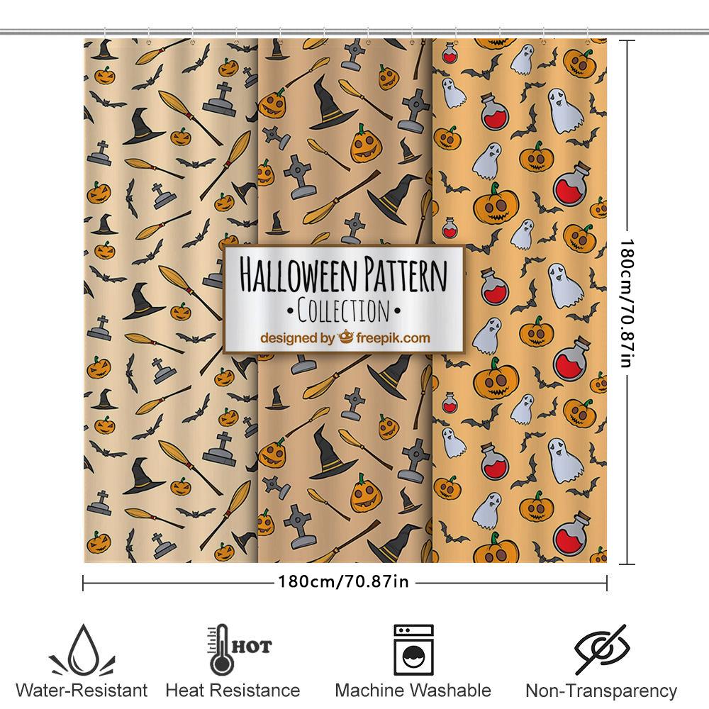 Halloween Pattern Shower Curtain Collection Ghosts Pumpkins Decorative Bathroom Accessories For Fall Season Decoration