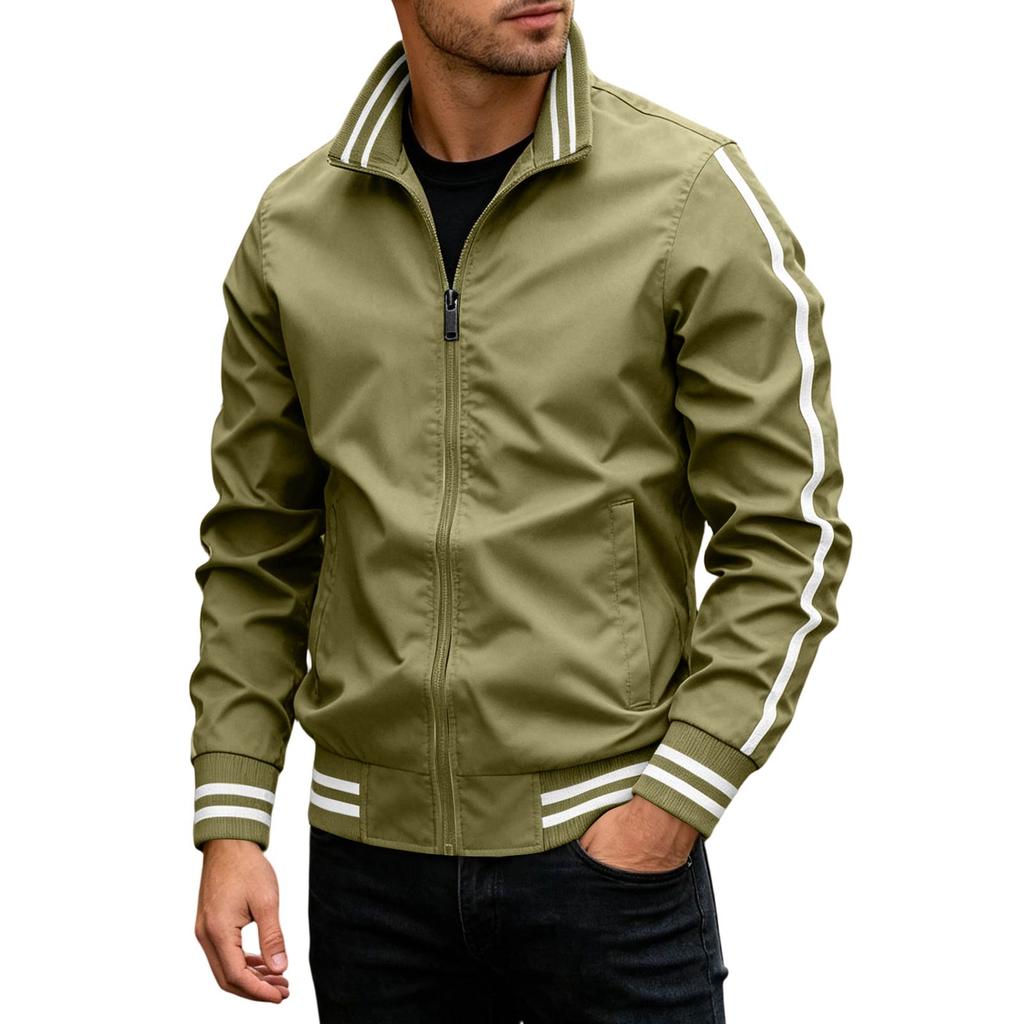 Men's Striped Casual Jacket Lightweight Fall Spring Jacket for Everyday Wear