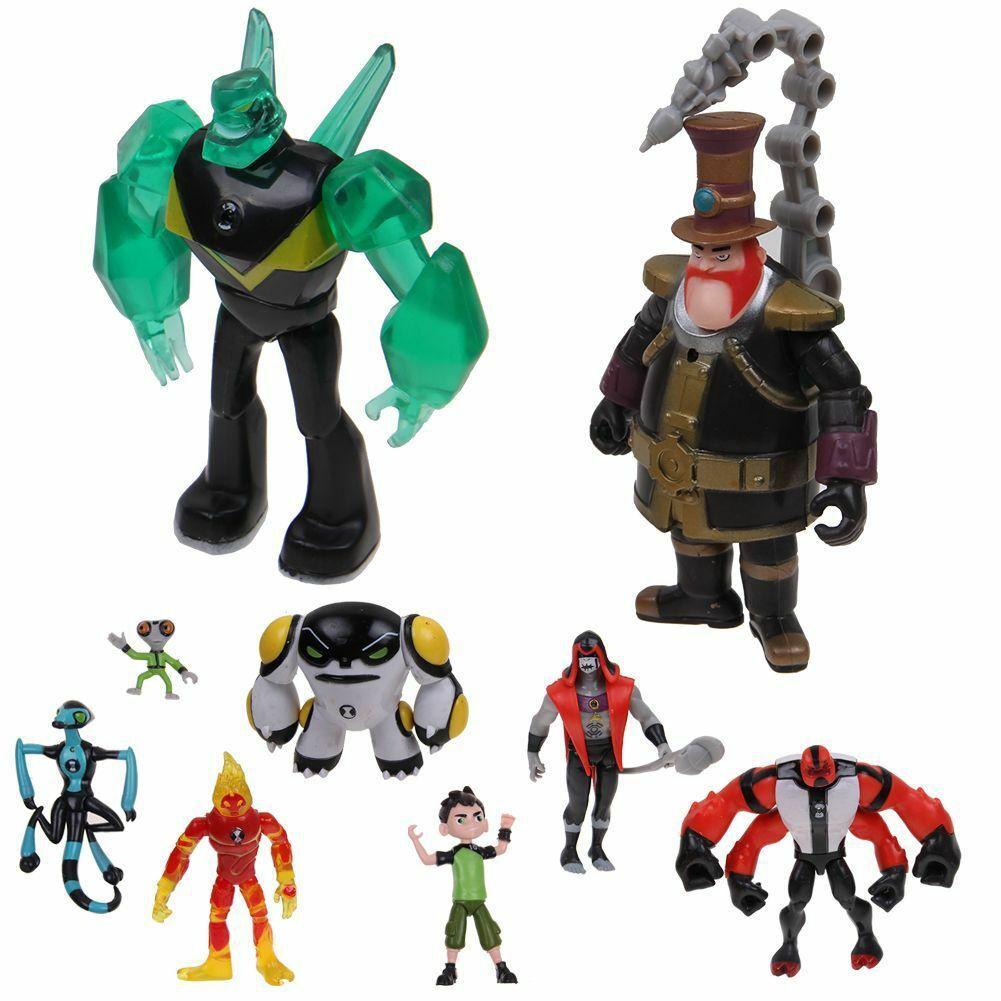 Lote de 9 Piezas Ben 10 Figura de Acción Juego Set Juguete Adorno para Pastel Heatblast Cuatro Brazos