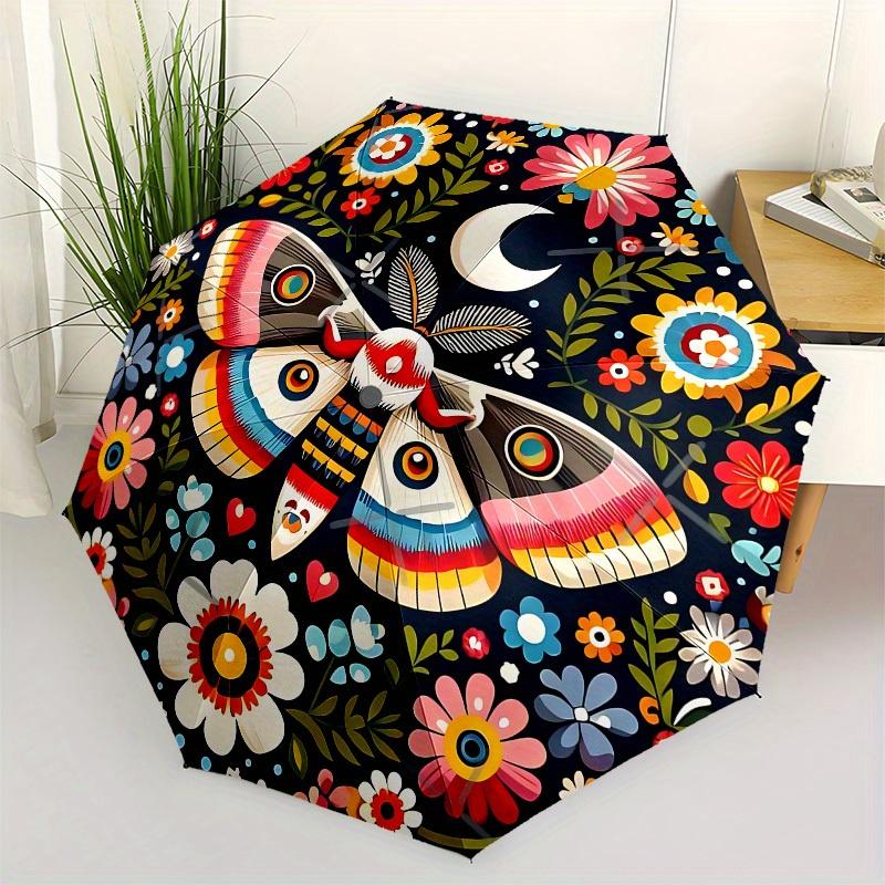 1pc Floral Mandala with Butterfly and Crescent Moon Umbrella with Plastic Handle,Suitable for All Seasons Home Travel Outdoor UmbrellaB1628