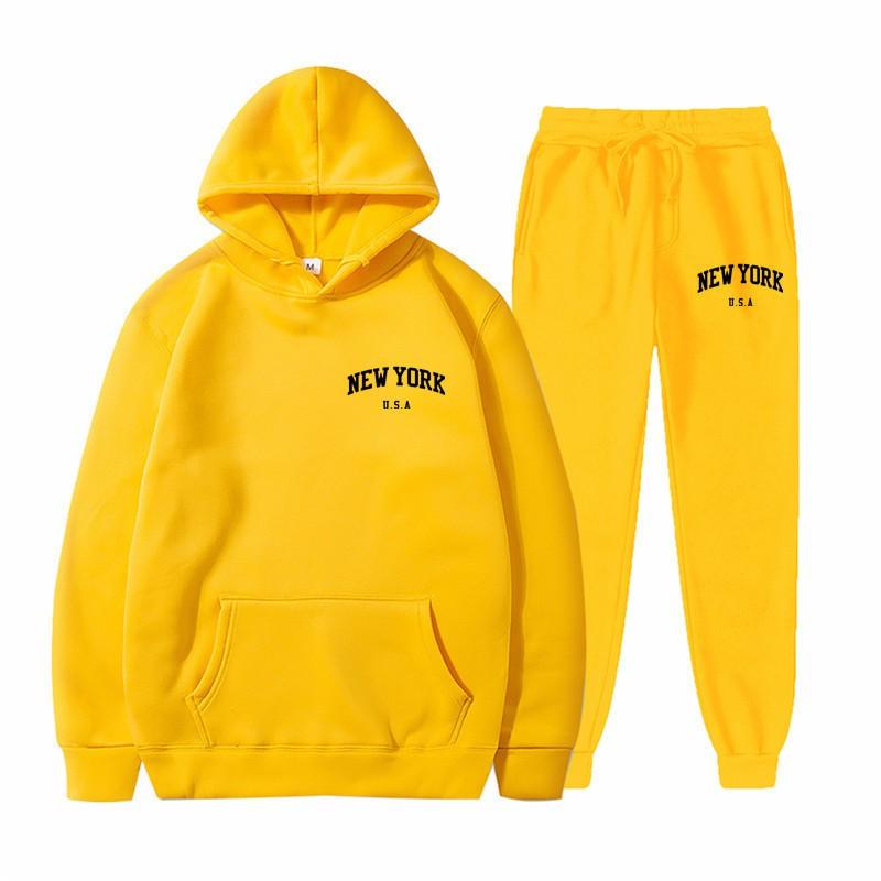 Men Women Streetwear Fleece Hoodie Set Fashion Pullover Long Two-Piece