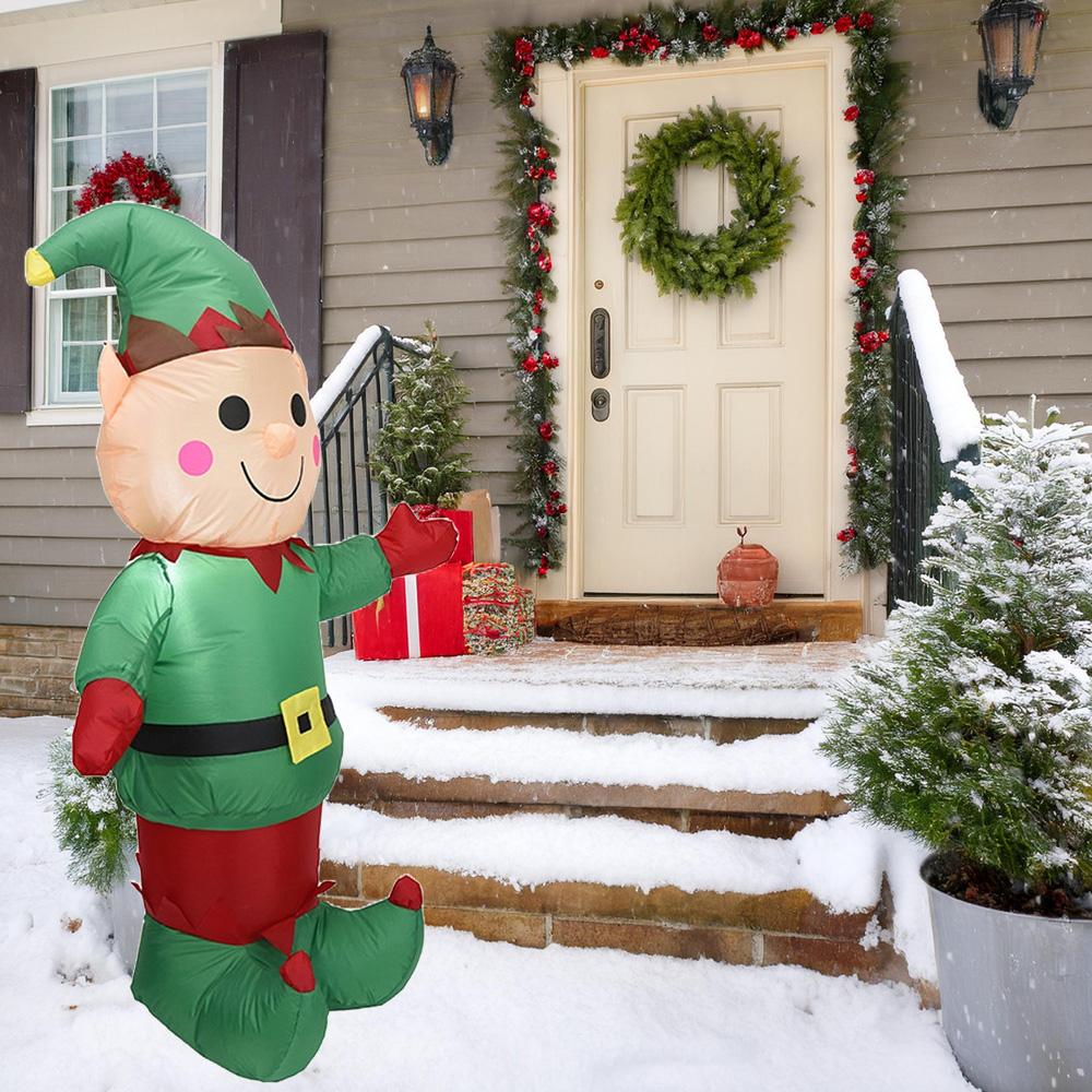 Christmas Inflatables Outdoor Decorations Elf 5FT Built-in LED Lights and Air Blower Blow Up
