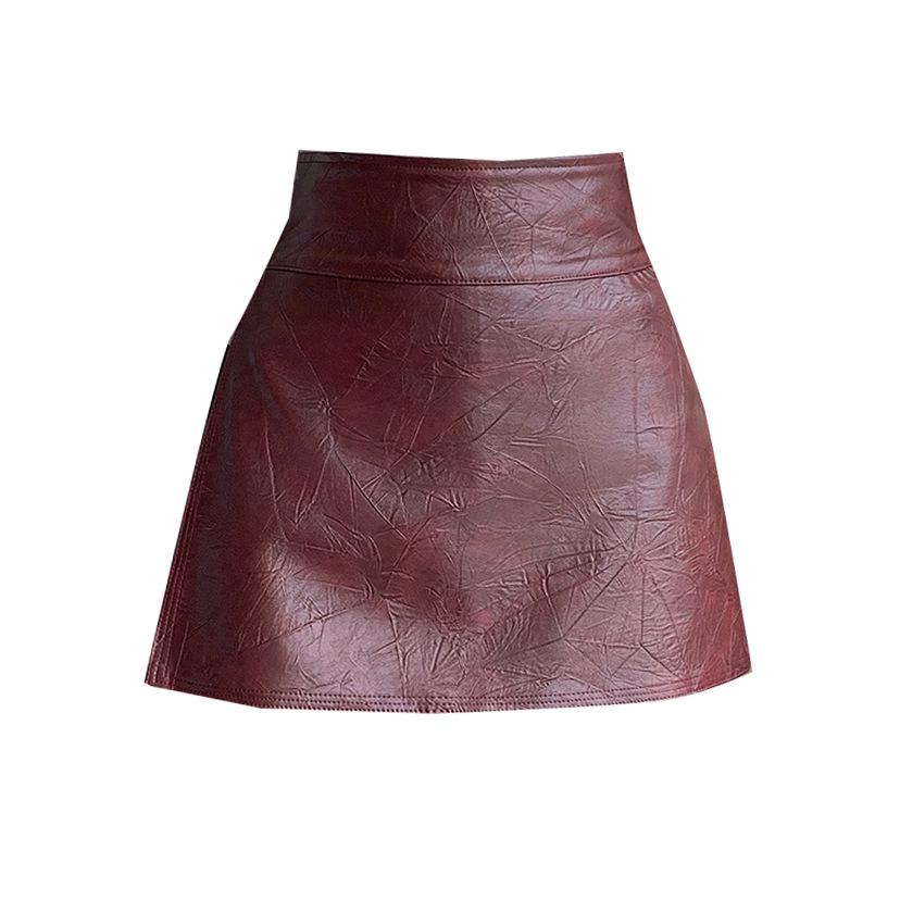 A-line High-Waisted PU Leather Skirt - Short, Sexy & Versatile for Women, 2025 Autumn/Winter Fashion