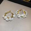 European and American pearl petal fringed earrings light luxury high-end stud earrings temperament versatile earrings design sense niche