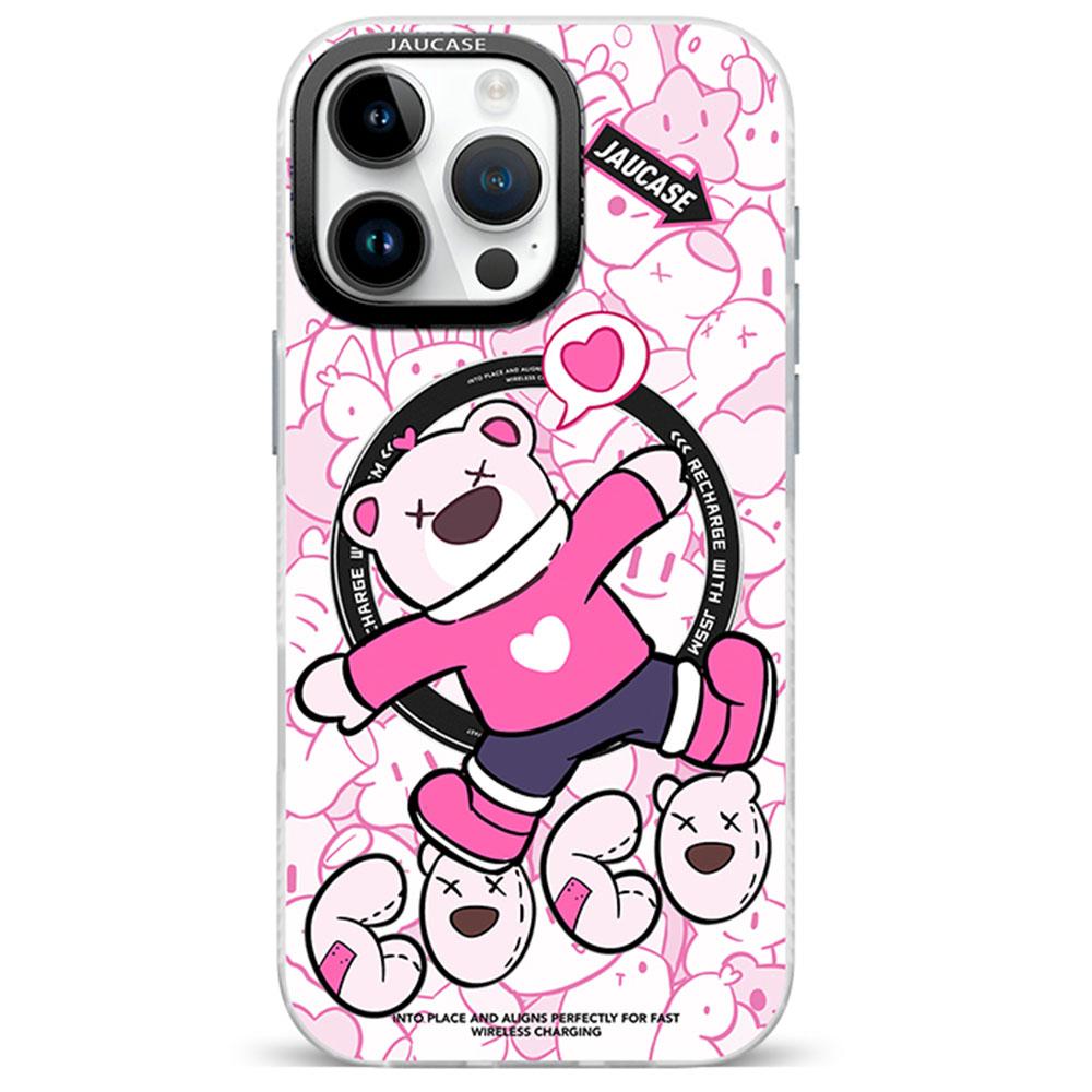 JAUCASE For iPhone 16 Pro Case Compatible with MagSafe Bear Pattern PC+TPU Matte Phone Cover