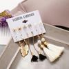 6 pairs Women Fashionable Bohemian Tassels Romantic Earrings Flower Pattern Earrings