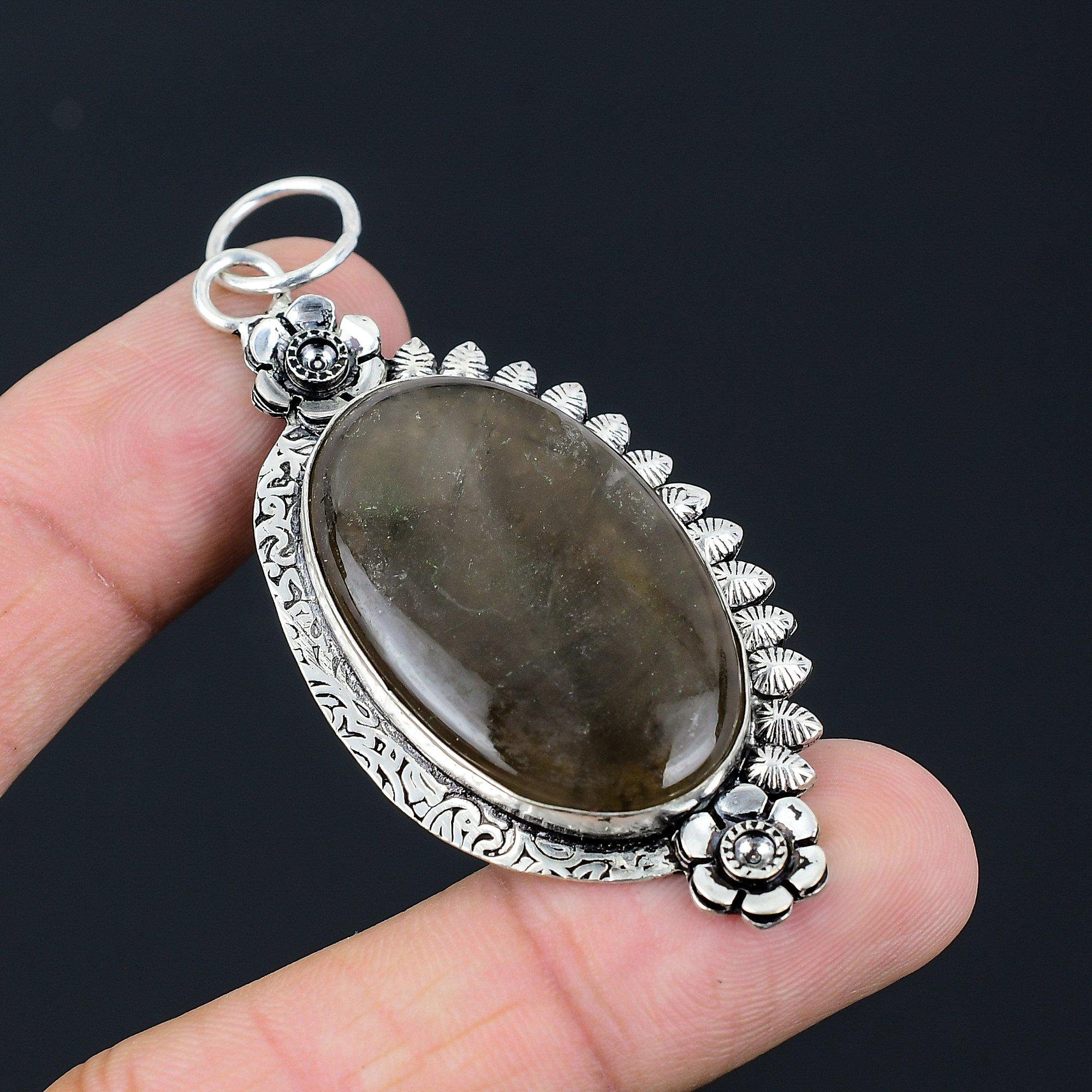 Natural Montana Agate Gemstone Pendant Flower Brown 925 Sterling Silver Jewelry