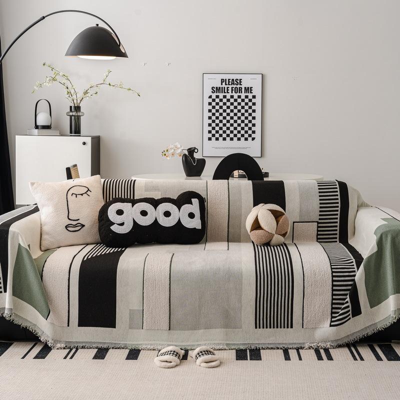 Striped Chenille Velvet Sofa Towel Universal Couch Chair Cover Throw Blanket Furniture Protector for All Season Dustproof