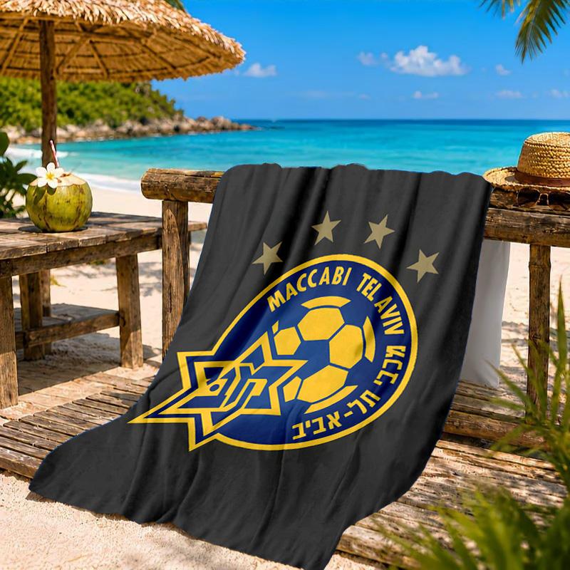 Maccabi Football Club Printed Microfiber Beach Towel, Soft And Absorbent, Quick-Dry, Ideal for Summer Travel, Beach Essential, Swimming Pool