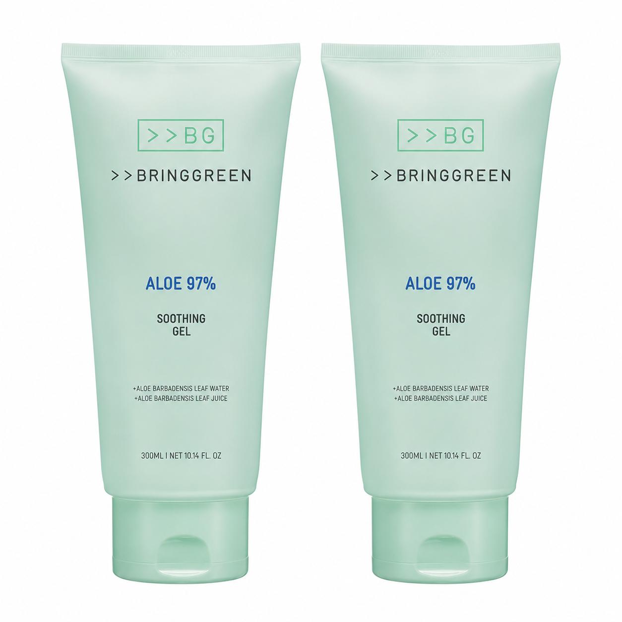 BRINGGREEN Aloe 97% Soothing Gel Cooling Hydrating Face & Body Gel 300ml × 2