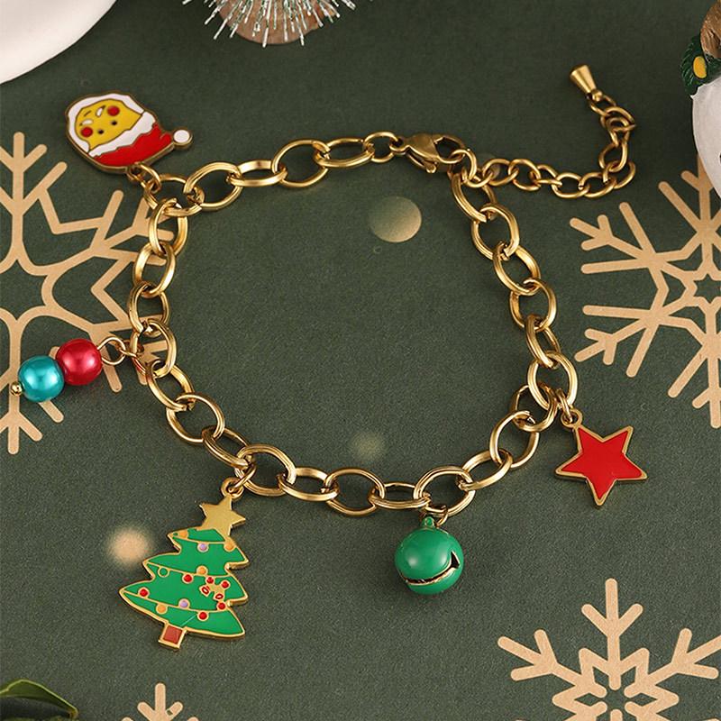 Santa Claus Christmas Tree Pearl Titanium Bracelet - Cute European & American Cartoon Girl Jewelry