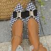 Women's Houndstooth Pattern Comfy Flats, Buckle Decor Shallow Mouth Soft Sole Shoes, Lightweight Point Toe Shoes