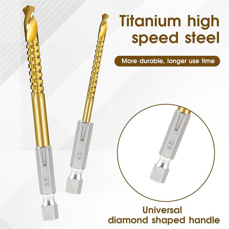 ABUL-6 Stück Titanbeschichtete HSS-Spiralbohrer, 3-8 mm Sechskantschaft Gezahnter Schneidebohrer Spiralbohrer
