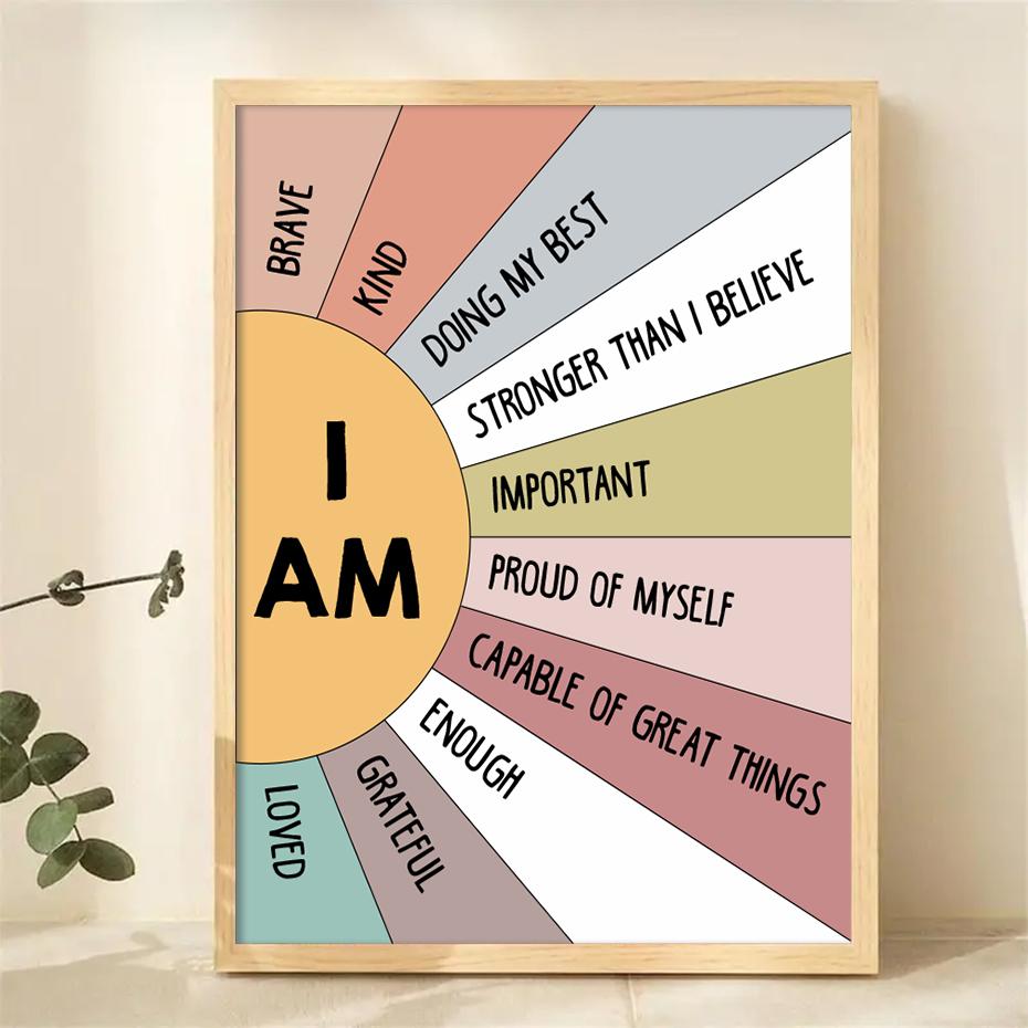 Educational Sun Colorful Positive Affirmation Quote Boho Poster Wall Art Canvas Painting Print Picture Kid Room