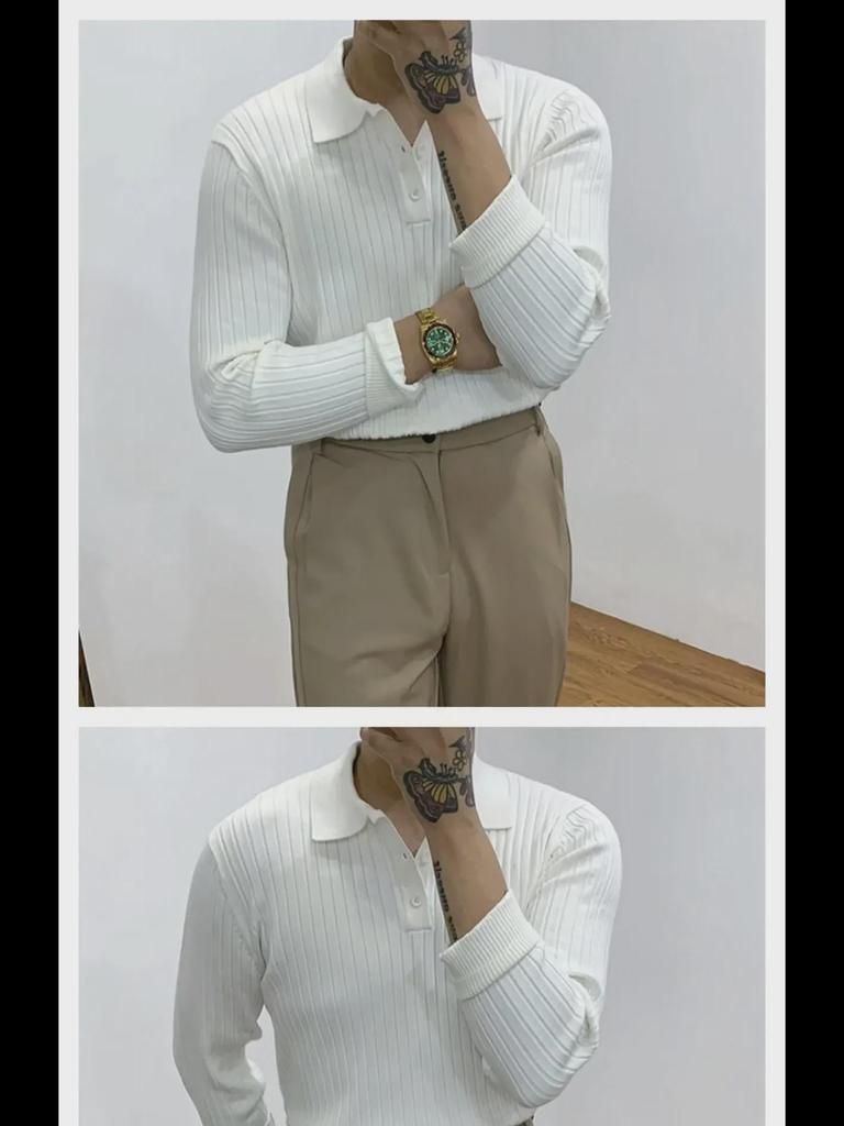 Eleganter koreanischer schmal gestrickter Polopullover - Britischer Retro-Stil für Herren