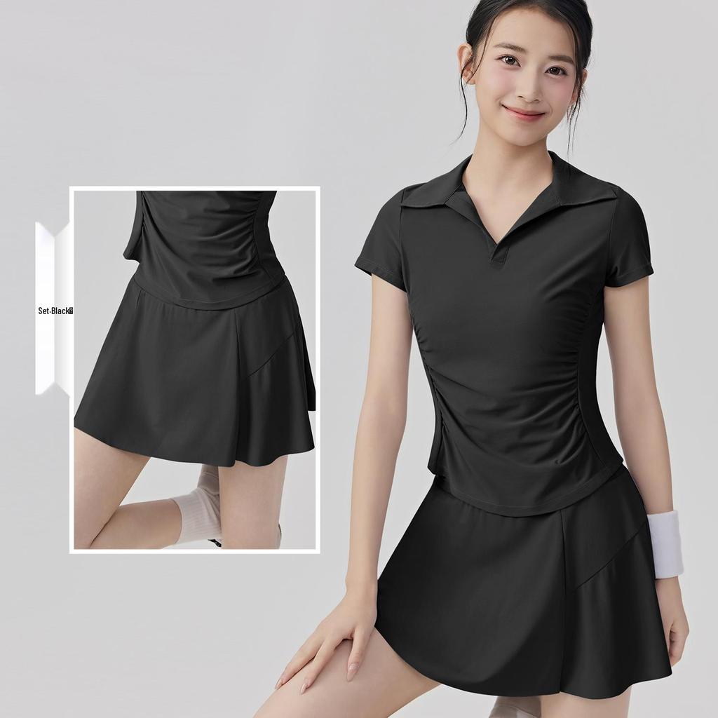 Women's Anti-Glare Tennis Skirt & Breathable Yoga Top Set: Slimming, Waist-Cinching, Casual Sportswear