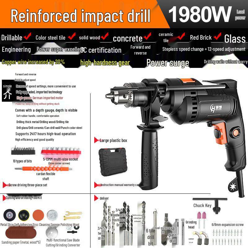 Multi-Functional Electric Impact Drill Set for Wall and Household Use