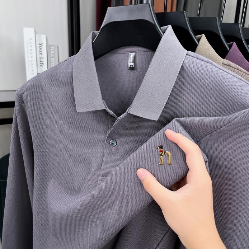 100% Ren Bomull Langermet Herre Poloskjorte Lett Luksusmerke Mote Tegneserie Valpebroderi Business Casual Ny T-skjorte