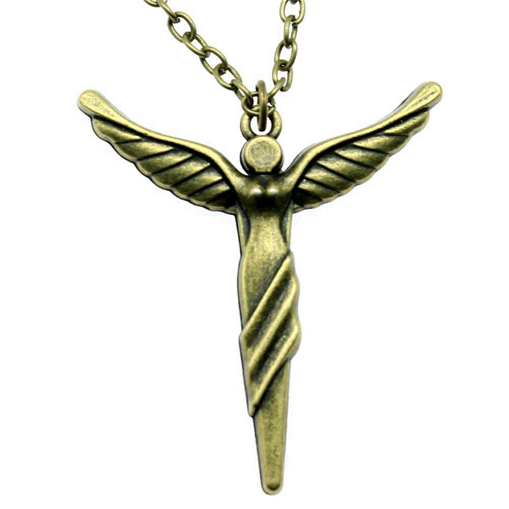 Angel Wing & Open Heart Pendant Necklace Romantic Gothic Statement Jewelry 45cm or 70cm Long Chain