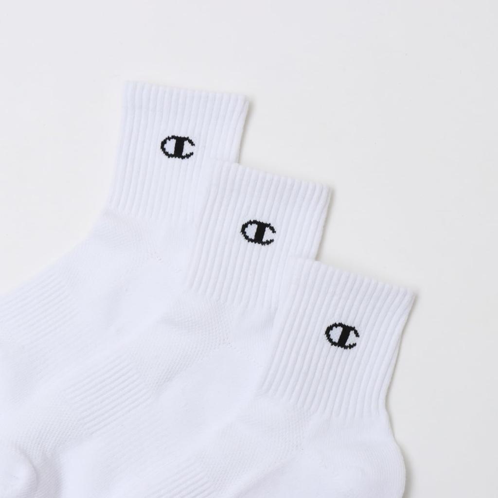 Champion Short Foot Antibacterial and with a Size cm Men's 3-Pack Socks, Covers, Odor-Resistant, Logo, White, 25.0 (C3-XB721S)