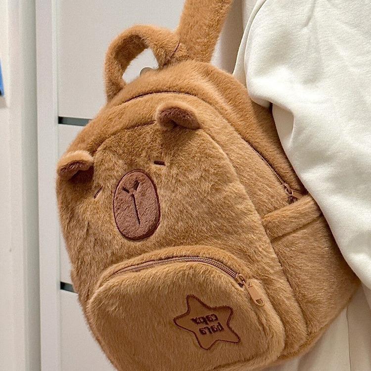 Capybara Plush Backpack Cute Light Brown Soft Filled Animal with Eye Multi-Functional Storage, Ideal for Sofa Cushion Home Decor