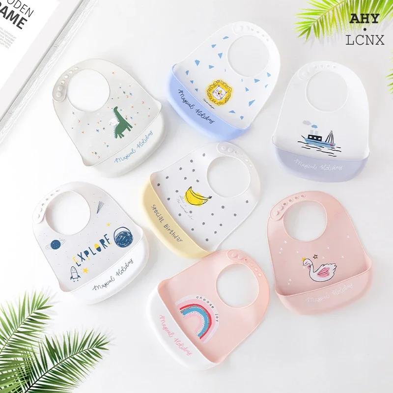 Baberos de silicona suave para bebés, artículos para niños y niñas, baberos impermeables para alimentación de bebés recién nacidos, delantales de dibujos animados, baberos para niños pequeños, paños para eructar, pañuelos