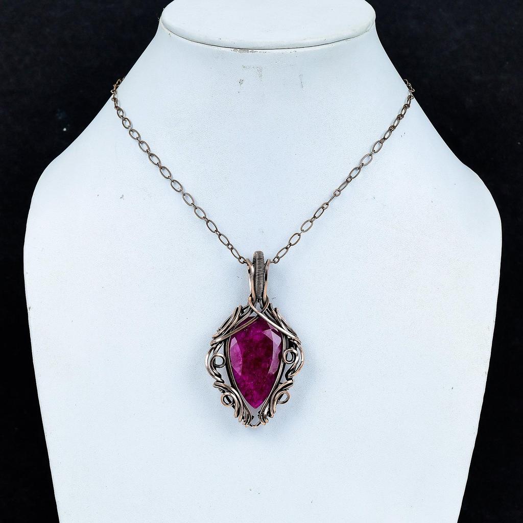 Ruby 999 Copper Wire Wrapped Pendant, Handmade Gemstone Pendant Jewelry, Gifts For Wife Brand New Pendant