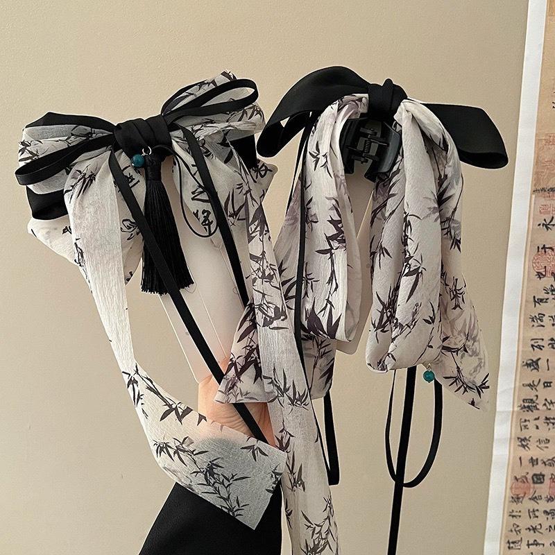 New Chinese bow ribbon hairpin niche back head disc hair shark clip grab clip Guochao high-end hair accessories women