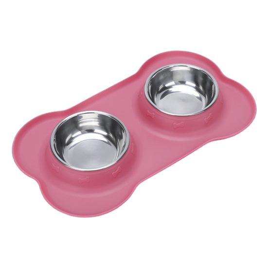 

Удобный силиконовый коврик с двойной чашей для собак с защитой от проливания, легко моющаяся миска для воды для кошачьего корма S розовый
